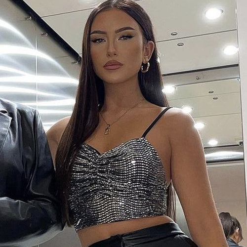 2022 For Summer Chic Fashion Black Sequins Women's Clothing Halter Wrap Crop Top Rave Festival Sexy Backless Tops Club Beach