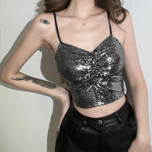 Load image into Gallery viewer, 2022 For Summer Chic Fashion Black Sequins Women&#39;s Clothing Halter Wrap Crop Top Rave Festival Sexy Backless Tops Club Beach