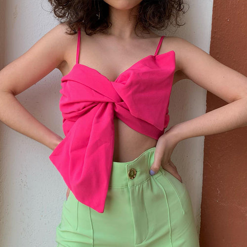 2022 For Summer Chic Fashion Green Butterfly Tie Halter Wrap Crop Top Rave Festival Sexy Backless Sling Women's Tops Club Party