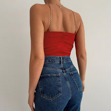 Load image into Gallery viewer, 2022 For Summer Chic Fashion Red Women&#39;s Clothing Halter Wrap Crop Top Rave Festival Sexy Backless Chain Tops Club Beach