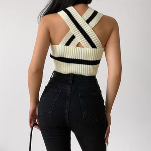 2022 For Summer Sexy Backless Bottoming Cross Halter Knit Corset Top Tank Tops Cropped Casual Party Women&#39;s Clothing Tshirt Tees