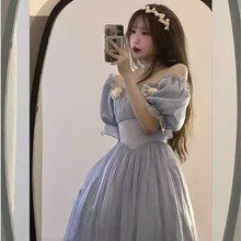 Load image into Gallery viewer, 2022 French retro dress autumn and winter blue pure desire mid-length dress party palace style princess dress