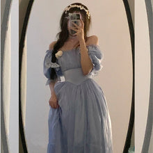 Load image into Gallery viewer, 2022 French retro dress autumn and winter blue pure desire mid-length dress party palace style princess dress