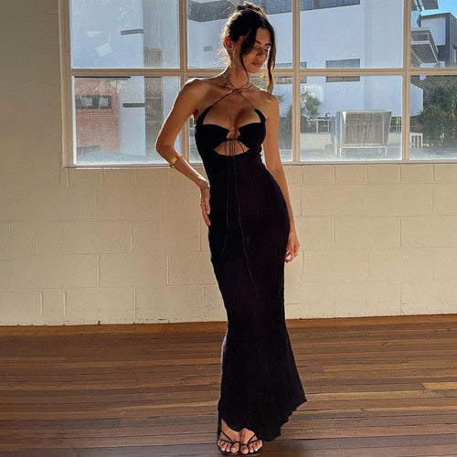 2022 Halter Sexy Backless Cut Out Tie Up Maxi Dress for Women Sleeveless Summer Club Party Gown Dresses Outfits Clothes Vestidos