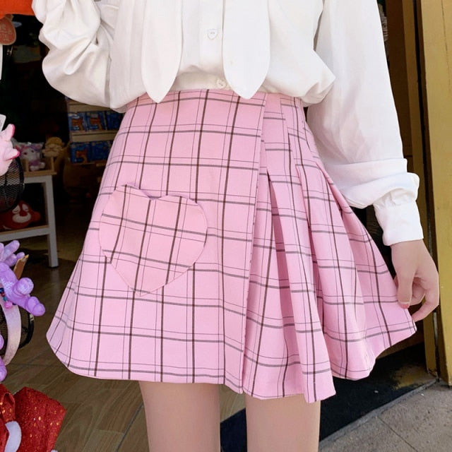 2022 High Waist Retro Plaid Skirts Spring Women Schoolgirl Designed Sweet Pink Mini Skirt Kawaii Japan Style Pleated Short Jupe