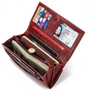 2022 Hot Sale Genuine Leather Women Wallet Long Multi-Card Holder Large Capacity RFID Wallet for Women Mobile Phone Purse