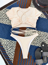 Load image into Gallery viewer, 2022 Ladies Split Swimsuit Sexy Lace-up Short Sleeve Bikini Sexy Bikini Micro High Waisted Plus Size Swimwear Brazilian Designer