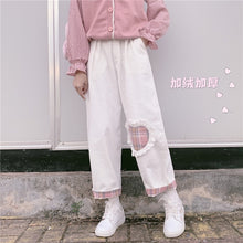 Load image into Gallery viewer, 2022 New Cute Heart Corduroy Pants Kawaii Spring Japanese Mori Girl Straight Trousers White Casual Loose Fleece Pantalones