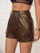 Load image into Gallery viewer, 2022 New Fashion Women Faux PU Leather Shorts Ladie Sexy Elegant High Waist Black Pocket Short Female Hot Sale Pantalones Cortos
