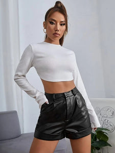 2022 New Fashion Women Faux PU Leather Shorts Ladie Sexy Elegant High Waist Black Pocket Short Female Hot Sale Pantalones Cortos