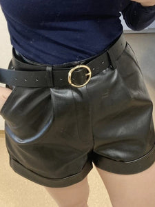 2022 New Fashion Women Faux PU Leather Shorts Ladie Sexy Elegant High Waist Black Pocket Short Female Hot Sale Pantalones Cortos