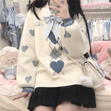 Load image into Gallery viewer, 2022 New Fresh Print Heart Sweater Women V-neck Long Sleeve Cartoon Cute Jumper Japanese All Match Soft Kawaii Pullover Femme
