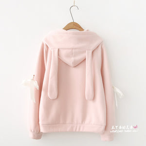 2022 New Pink Rabbit Cute Hooded Coats Japan Style Spring Long Sleeve Kawaii Hoodies Women Sweet Fresh Hoodie Female Autumn