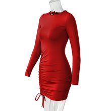 Load image into Gallery viewer, 2022 New Sexy Slim Long-sleeved Drawstring Pleated Hip Skirt Red Black Vestido Midi Elegante Y2k Dress