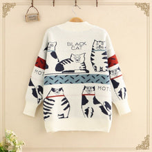 Load image into Gallery viewer, 2022 New Single Breasted Kawaii Sweater Cat Cartoon Cute Cardigans Spring Woman V-neck Simple Casual Loose Knitted Tops