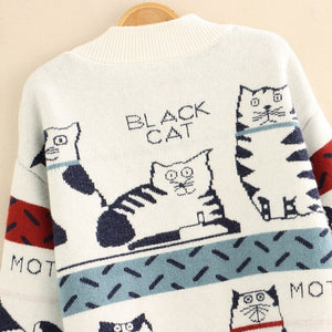 2022 New Single Breasted Kawaii Sweater Cat Cartoon Cute Cardigans Spring Woman V-neck Simple Casual Loose Knitted Tops