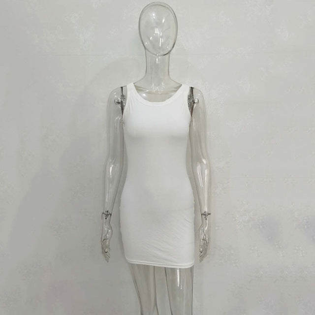 2022 New Summer Fashion Sexy Vest Dress Women Solid Color Round Neck High Waist Skirt European And American Style