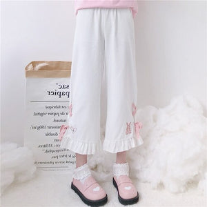 2022 New Sweet Rabbit Cute Pants Mori Girl Japanese Designed Bandage Kawaii Loose Trousers Spring Casual Straight Pantalones