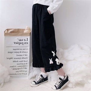 2022 New Sweet Rabbit Cute Pants Mori Girl Japanese Designed Bandage Kawaii Loose Trousers Spring Casual Straight Pantalones