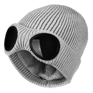2022 New Winter Glasses Hat Knit Lens Beanie Hat Street Knitted Beanies Thick Fleece Warm Hat Unisex Adult Multi-Function Caps