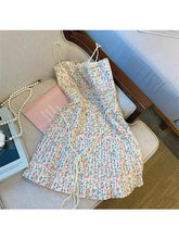 Load image into Gallery viewer, 2022 New Women Aesthetic Spaghetti Strap Pleated Dress Flower Print Summer Sexy Korean Fashion Slash Neck Mini Design Ins Street