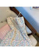 Load image into Gallery viewer, 2022 New Women Aesthetic Spaghetti Strap Pleated Dress Flower Print Summer Sexy Korean Fashion Slash Neck Mini Design Ins Street