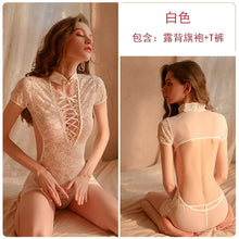 Load image into Gallery viewer, 2022 Retro Lace See-through Cheongsam Uniform For Women Chinese Qipao Nightdress 4 Color Sexy Erotic Lingerie Nightwear Pajamas