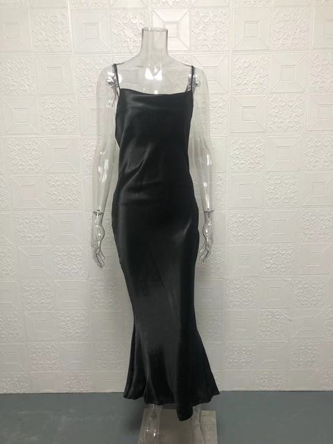 2022 Sexy Spaghetti Strap Backless Summer Dress Women Satin Lace Up Trumpet Long Dress Elegant  Party Dresses