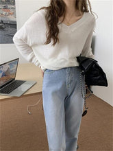 Load image into Gallery viewer, 2022 Spring And Autumn New Cut-Out Neck Open-Shoulder V-Neck Long-Sleeve Knitwear City Casual Women&#39;s Bottom Sweater