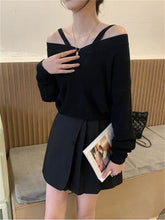 Load image into Gallery viewer, 2022 Spring And Autumn New Cut-Out Neck Open-Shoulder V-Neck Long-Sleeve Knitwear City Casual Women&#39;s Bottom Sweater
