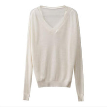 Load image into Gallery viewer, 2022 Spring And Autumn New Cut-Out Neck Open-Shoulder V-Neck Long-Sleeve Knitwear City Casual Women&#39;s Bottom Sweater