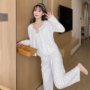 2022 Spring Autumn 3PCS Long Sleeve Cotton Pajama Sets For Women Korean Sexy Sleepwear Suit Pyjama Homewear Pijama Mujer Clothes