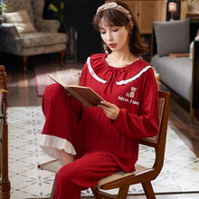 Load image into Gallery viewer, 2022 Spring Autumn Long Sleeve Cotton Pajama Sets for Women Chinese Red Sleepwear Suit Pyjama Homewear Pijama Mujer Home Clothes