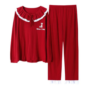 2022 Spring Autumn Long Sleeve Cotton Pajama Sets for Women Chinese Red Sleepwear Suit Pyjama Homewear Pijama Mujer Home Clothes