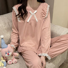 Load image into Gallery viewer, 2022 Spring Autumn Long Sleeve Cotton Pajama Sets for Women Korean Cute Lace Sleepwear Suit Pyjama Homewear Pijama Mujer Clothes