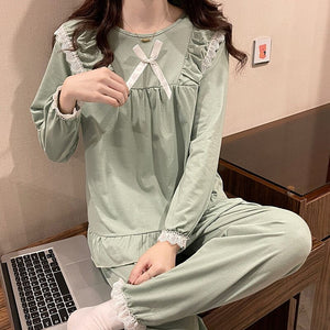 2022 Spring Autumn Long Sleeve Cotton Pajama Sets for Women Korean Cute Lace Sleepwear Suit Pyjama Homewear Pijama Mujer Clothes