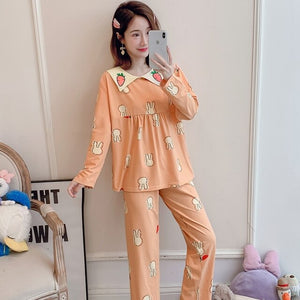2022 Spring Autumn Long Sleeve Cotton Pajama Sets for Women Korean Cute Sleepwear Suit Pyjama Homewear Pijama Mujer Home Clothes