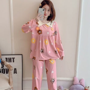 2022 Spring Autumn Long Sleeve Cotton Pajama Sets for Women Korean Cute Sleepwear Suit Pyjama Homewear Pijama Mujer Home Clothes