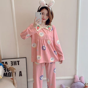 2022 Spring Autumn Long Sleeve Cotton Pajama Sets for Women Korean Cute Sleepwear Suit Pyjama Homewear Pijama Mujer Home Clothes