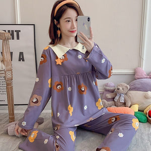 2022 Spring Autumn Long Sleeve Cotton Pajama Sets for Women Korean Cute Sleepwear Suit Pyjama Homewear Pijama Mujer Home Clothes