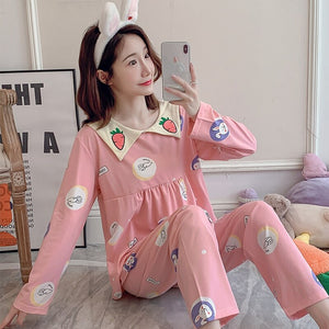 2022 Spring Autumn Long Sleeve Cotton Pajama Sets for Women Korean Cute Sleepwear Suit Pyjama Homewear Pijama Mujer Home Clothes