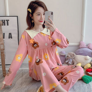 2022 Spring Autumn Long Sleeve Cotton Pajama Sets for Women Korean Cute Sleepwear Suit Pyjama Homewear Pijama Mujer Home Clothes