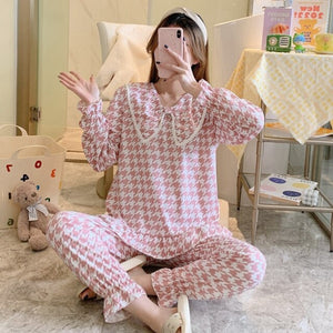 2022 Spring Autumn Long Sleeve Cute Bow Pajama Sets for Women Korean Print Sleepwear Suit Pyjamas Homewear Pijama Mujer Clothes