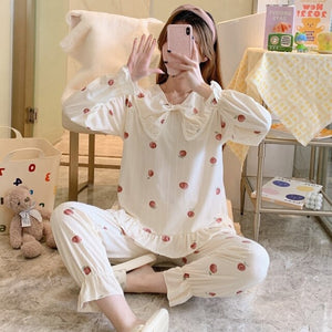 2022 Spring Autumn Long Sleeve Cute Bow Pajama Sets for Women Korean Print Sleepwear Suit Pyjamas Homewear Pijama Mujer Clothes