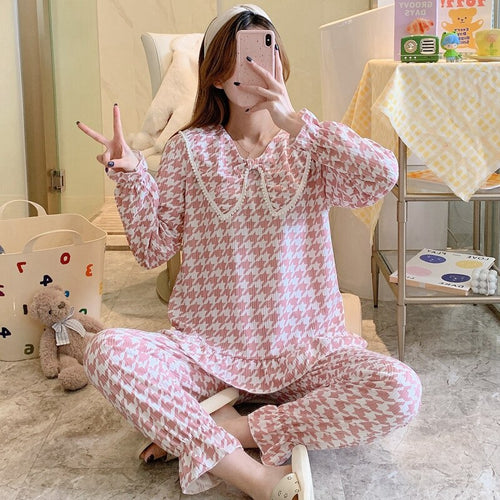 2022 Spring Autumn Long Sleeve Cute Bow Pajama Sets for Women Korean Print Sleepwear Suit Pyjamas Homewear Pijama Mujer Clothes