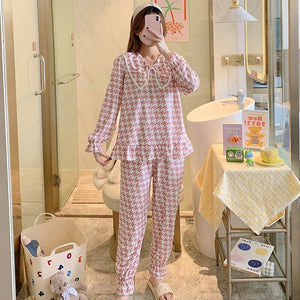 2022 Spring Autumn Long Sleeve Cute Bow Pajama Sets for Women Korean Print Sleepwear Suit Pyjamas Homewear Pijama Mujer Clothes