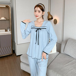 2022 Spring Autumn Long Sleeve Pajama Sets for Women Korean Cute Loose Sleepwear Suit Pyjamas Homewear Pijama Mujer Home Clothes
