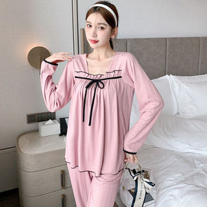 2022 Spring Autumn Long Sleeve Pajama Sets for Women Korean Cute Loose Sleepwear Suit Pyjamas Homewear Pijama Mujer Home Clothes