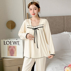 2022 Spring Autumn Long Sleeve Pajama Sets for Women Korean Cute Loose Sleepwear Suit Pyjamas Homewear Pijama Mujer Home Clothes