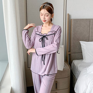 2022 Spring Autumn Long Sleeve Pajama Sets for Women Korean Cute Loose Sleepwear Suit Pyjamas Homewear Pijama Mujer Home Clothes